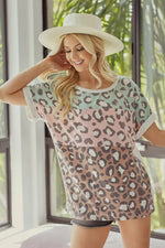 BiBi Leopard Printed Jersey Color Block Roll Up