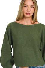 Zenana Boat Neck Balloon Sleeve Sweater