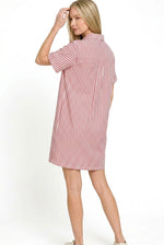 Zenana Stripe Collared Half Button Up T-Shirts Dress