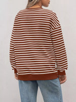 Striped Round Neck Oversized Casual Sweatshirt