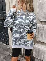 Camouflage Print Mock Neck Sweatshirt