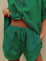Button Up Shirt and Drawstring Shorts Set
