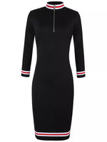 Striped Long Sleeve Bodycon Midi Dress