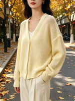 V-Neck Open-Knit Button-Down Cardigan