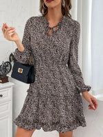 Ruffle Hem Tie Neck Mini Dress
