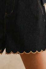 Scalloped Hem Denim Shorts