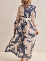 Printed Button Down Belted Shirt Dress
