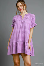 Umgee Heart Pattern Short Sleeve Ruffle Babydoll Dress