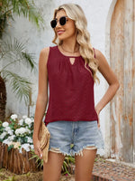 Eyelet Cutout Round Neck Tank