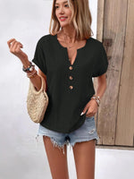 Full Size Notched Short Sleeve Top Plus Size