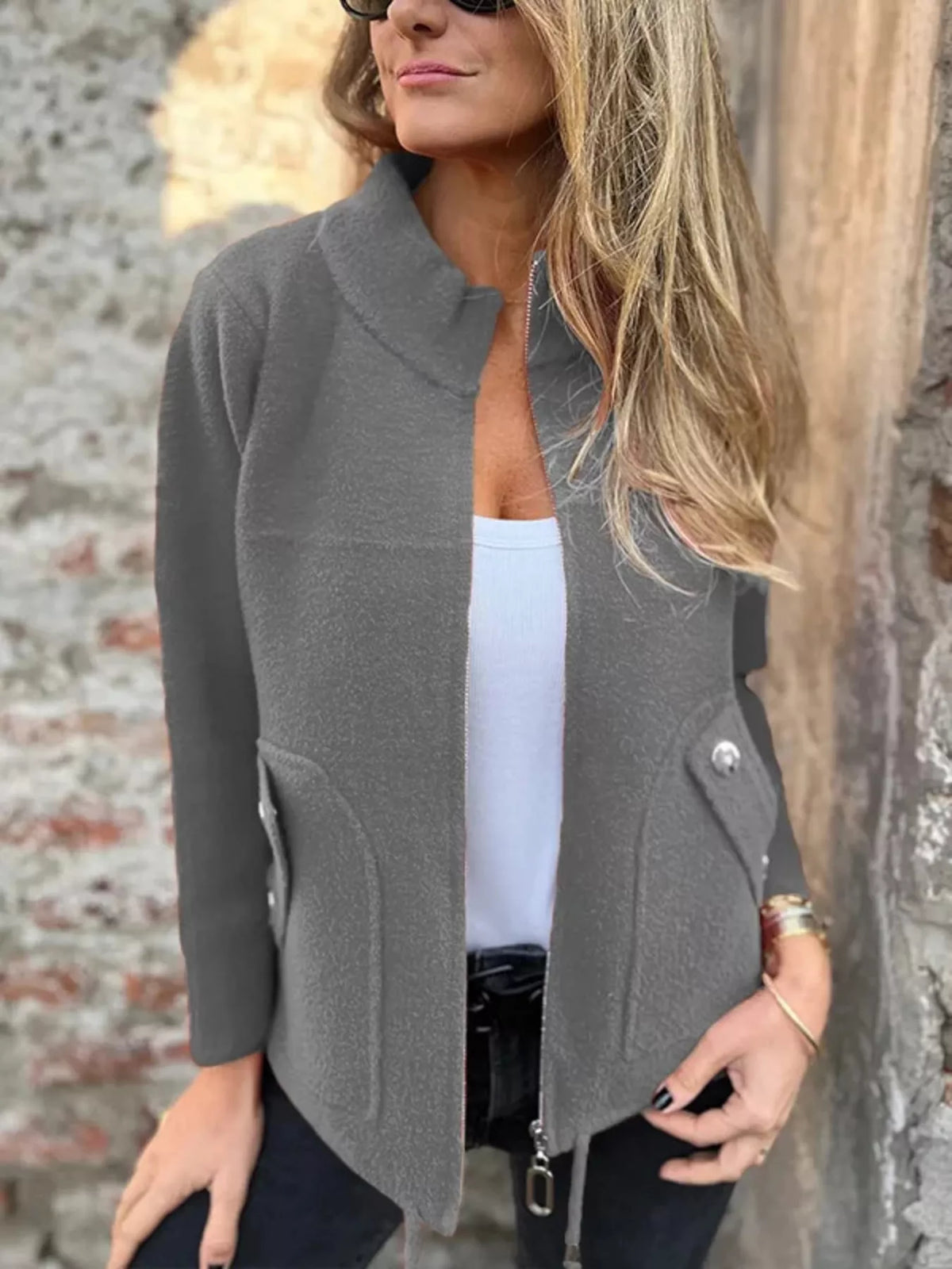 Full Size Textured Knit Zip Up Outerwear Plus Size