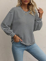 Striped Round Neck Lantern Sleeve Top