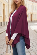 Draped Knitted Split Cape Shawl with Strap