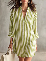 Full Size Striped 3/4 Sleeve Shirt Dress Plus Size