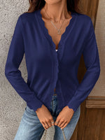 Ribbed Edge Button-Up Knit Cardigan