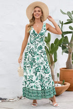 Printed V-Neck Wide Strap Dress - Ladyez