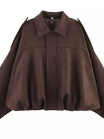 Collared Neck Dropped Shoulder Jacket