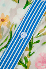 Multicolour Floral Print Striped Trim Button Down Shift Dress