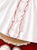 Children's Christmas Tree Embroidered Ruffle Trim Dress