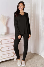 Basic Bae Full Size V-Neck Soft Rayon Long Sleeve Top and Pants Lounge Set - Ladyez