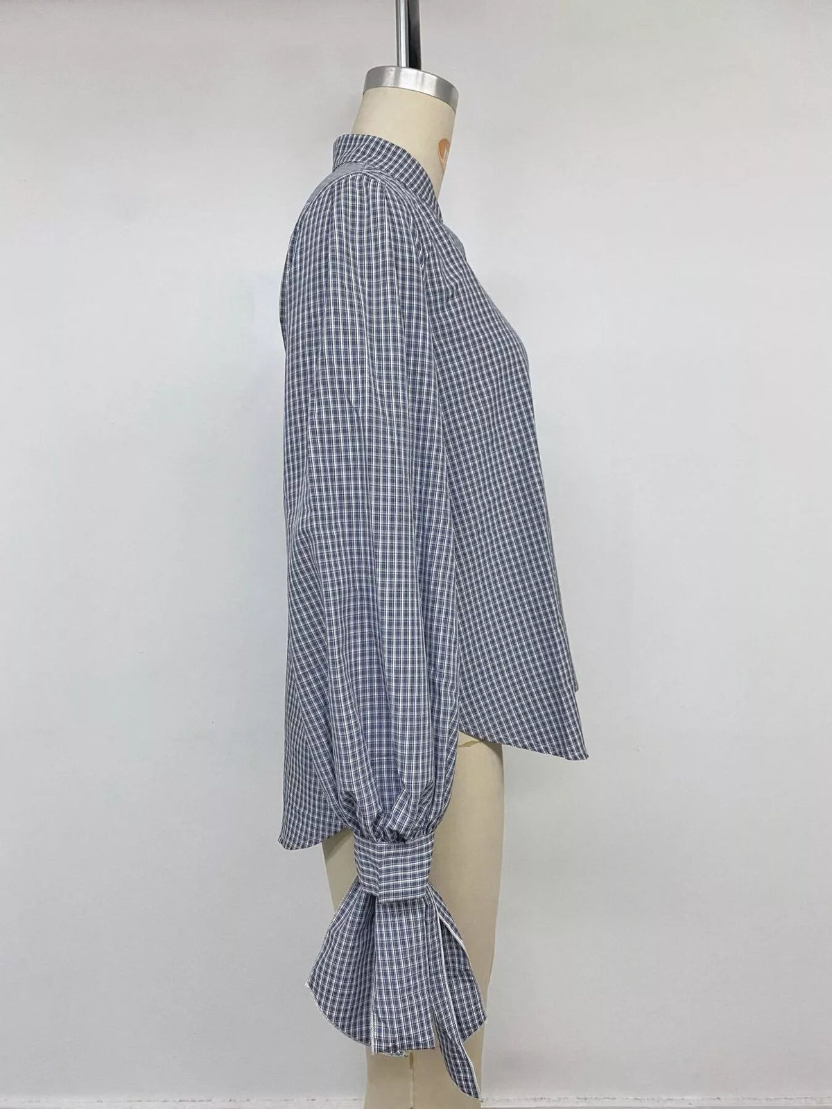 Gingham Button Up Shirt with Tie-Sleeve Detail