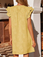 Floral Embossed Ruffle Sleeve Mini Dress