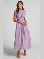Cutout Mock Neck Sleeveless Ruched Dress - Ladyez