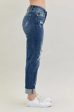 Judy Blue Full Size Mid Rise Cuffed Destroy Bf Jeans Plus Size - Ladyez