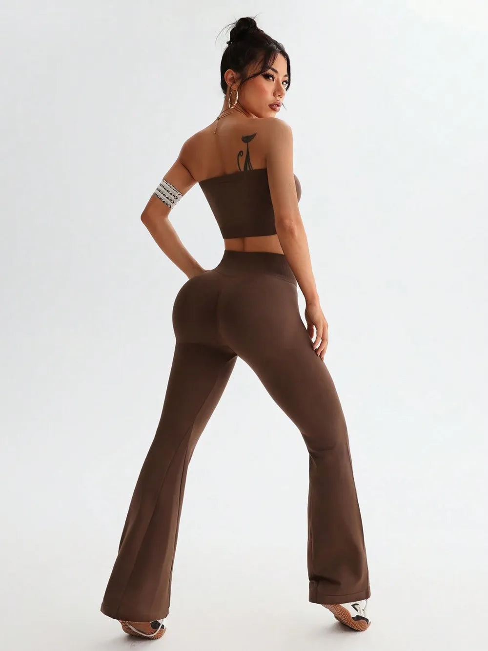Tube Top and High Waist Flare Pants Active Set - Ladyez