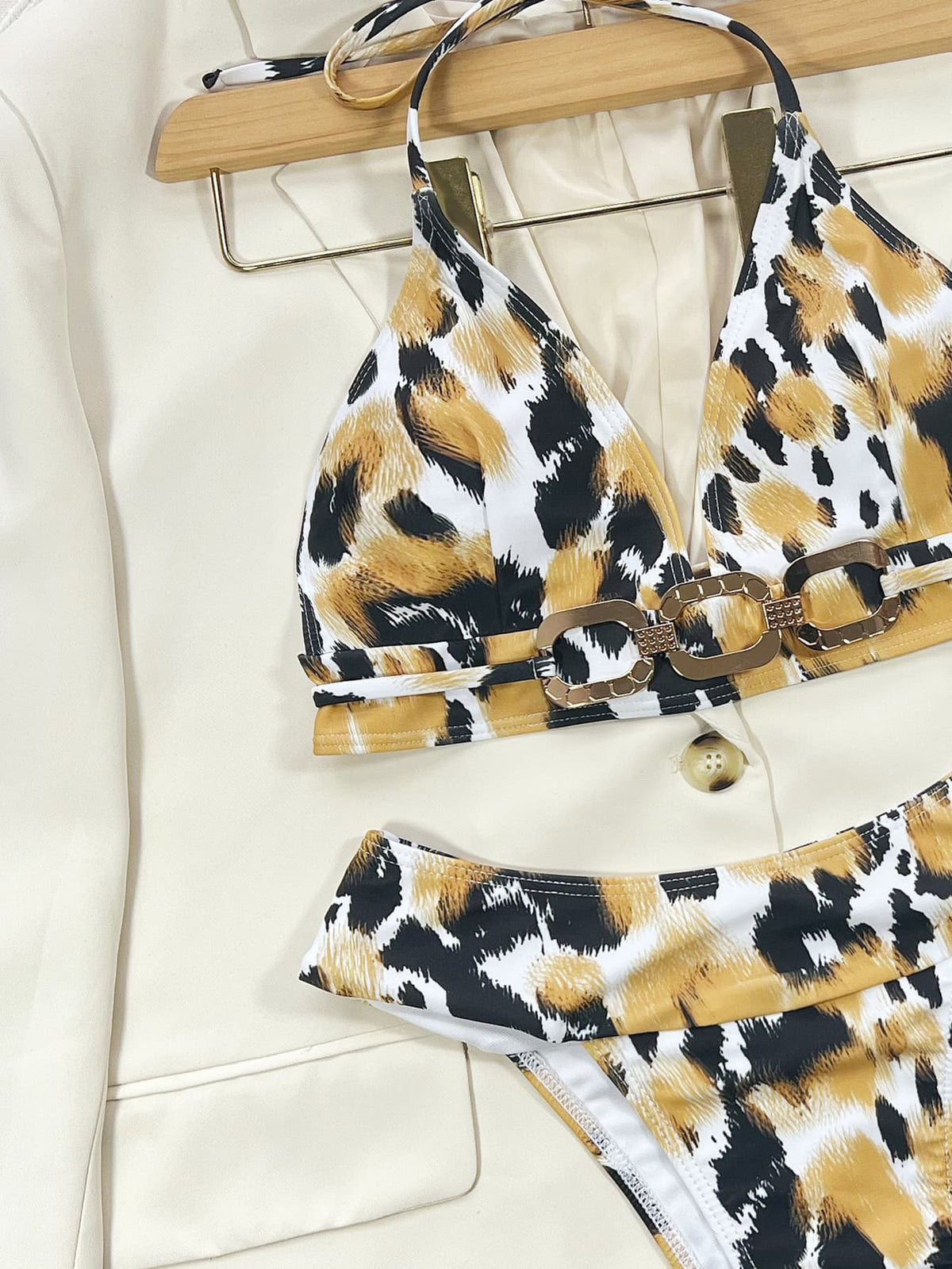 Animal Print Halter Neck Bikini Set - Ladyez