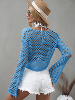 Openwork Flare Sleeve Cropped Cover Up - Ladyez
