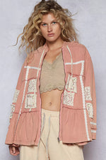 POL Embroidered Patch Hooded Jacket with Lace Detail