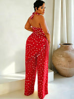Polka Dot Halter Neck Cami and Fringe Trim Pants Set