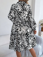 Printed Collared Neck Long Sleeve Dress