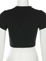 Letter Embroidered Cropped T-Shirt