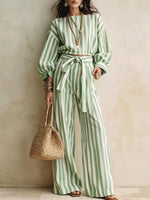 Striped Long Sleeve Top and Pants Two-Piece Set