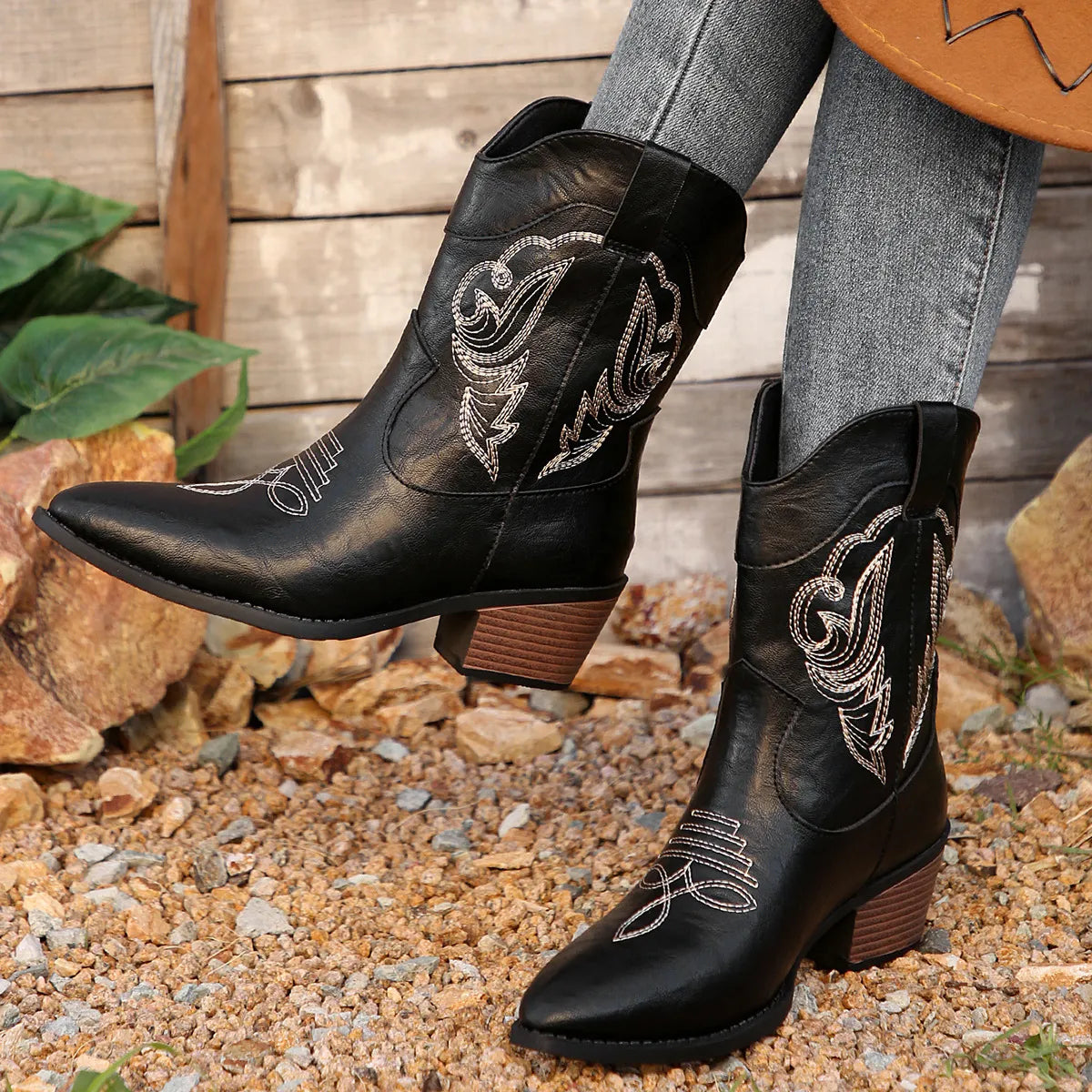 Point Toe Block Heels Boots - Ladyez