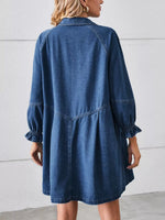Button Down Ruffle Cuff Denim Dress