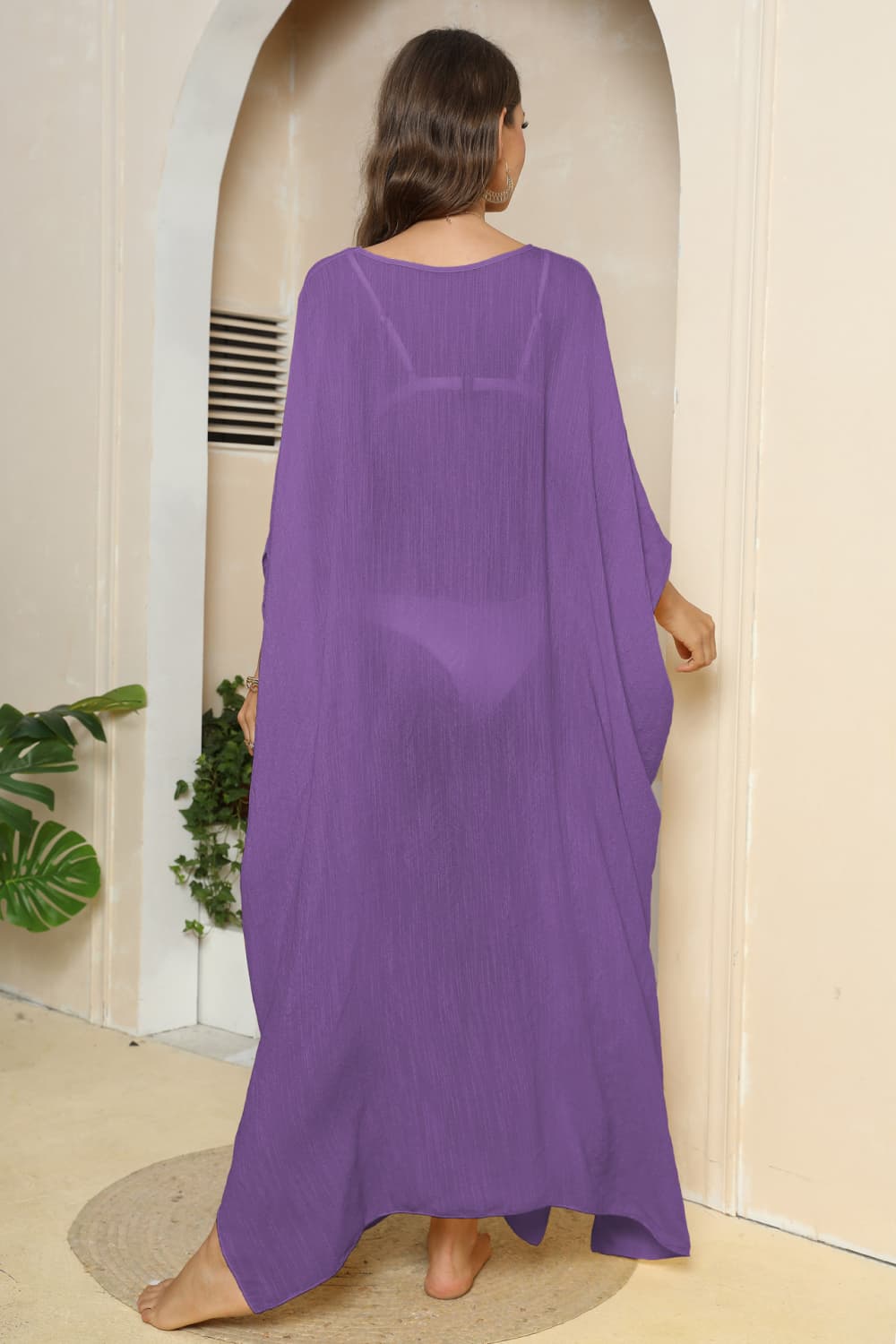 V-Neck Three-Quarter Sleeve Cover-Up - Ladyez