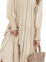 V-Neck Long Sleeve Tiered Maxi Dress