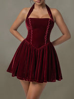 Velvet Halter Skater Dress - Ladyez