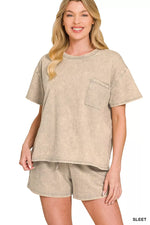 Zenana French Terry Acid Washed Relaxed Top & Short Set