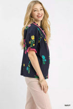 Umgee Petal Parade Print Button-Down Blouse