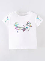 Children's Floral Butterfly Embroidered Short Sleeve T-Shirt