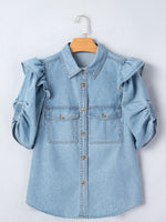 Ruffled Button-Down Denim Shirt