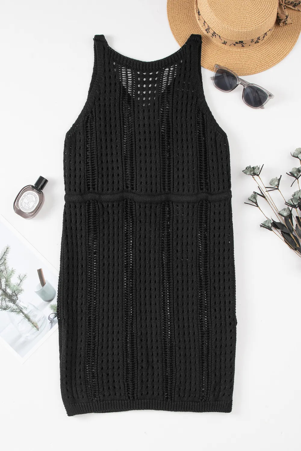 Openwork Slit V-Neck Sleeveless Cover Up Dress - Ladyez