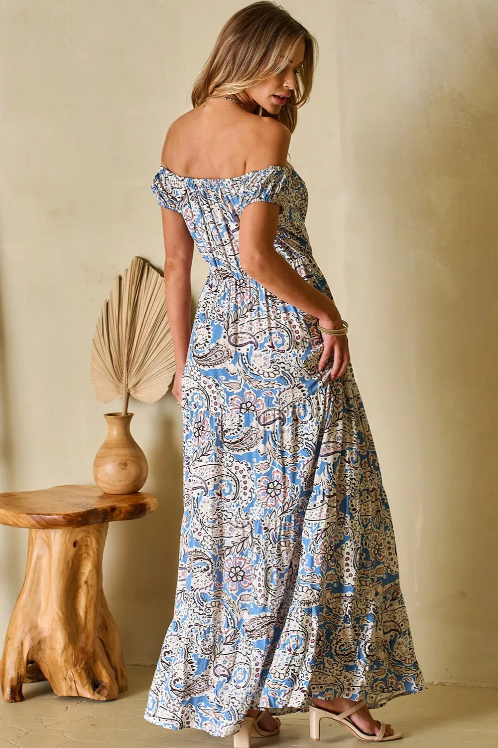 Printed Off-Shouder Short Sleeve Dress - Ladyez