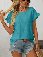 Mandy Eyelet Round Neck Short Sleeve Top - Ladyez