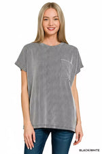 Zenana Raised Rib Front Pocket Boxy Top