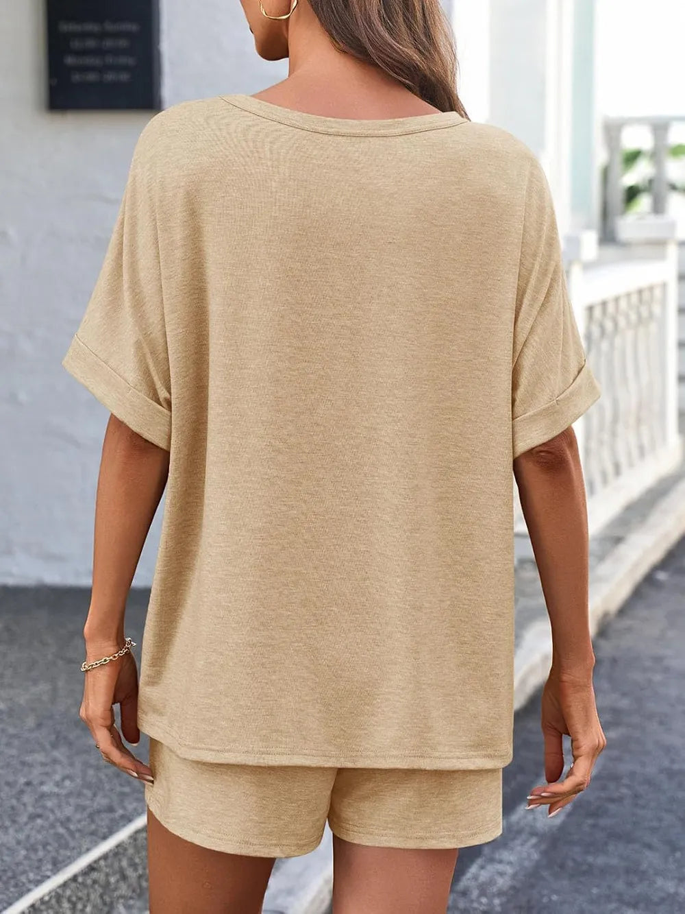Round Neck T-Shirt and Drawstring Shorts Set